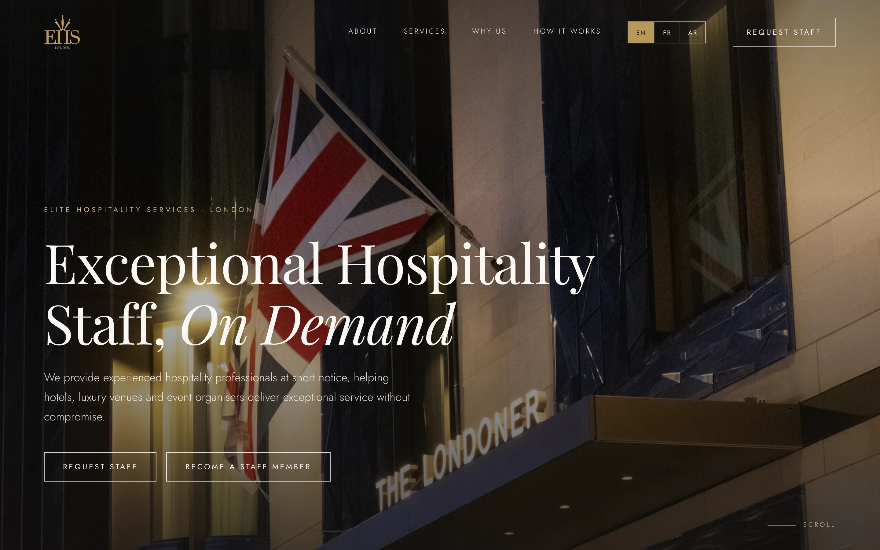 Sito web EHS London — homepage desktop
