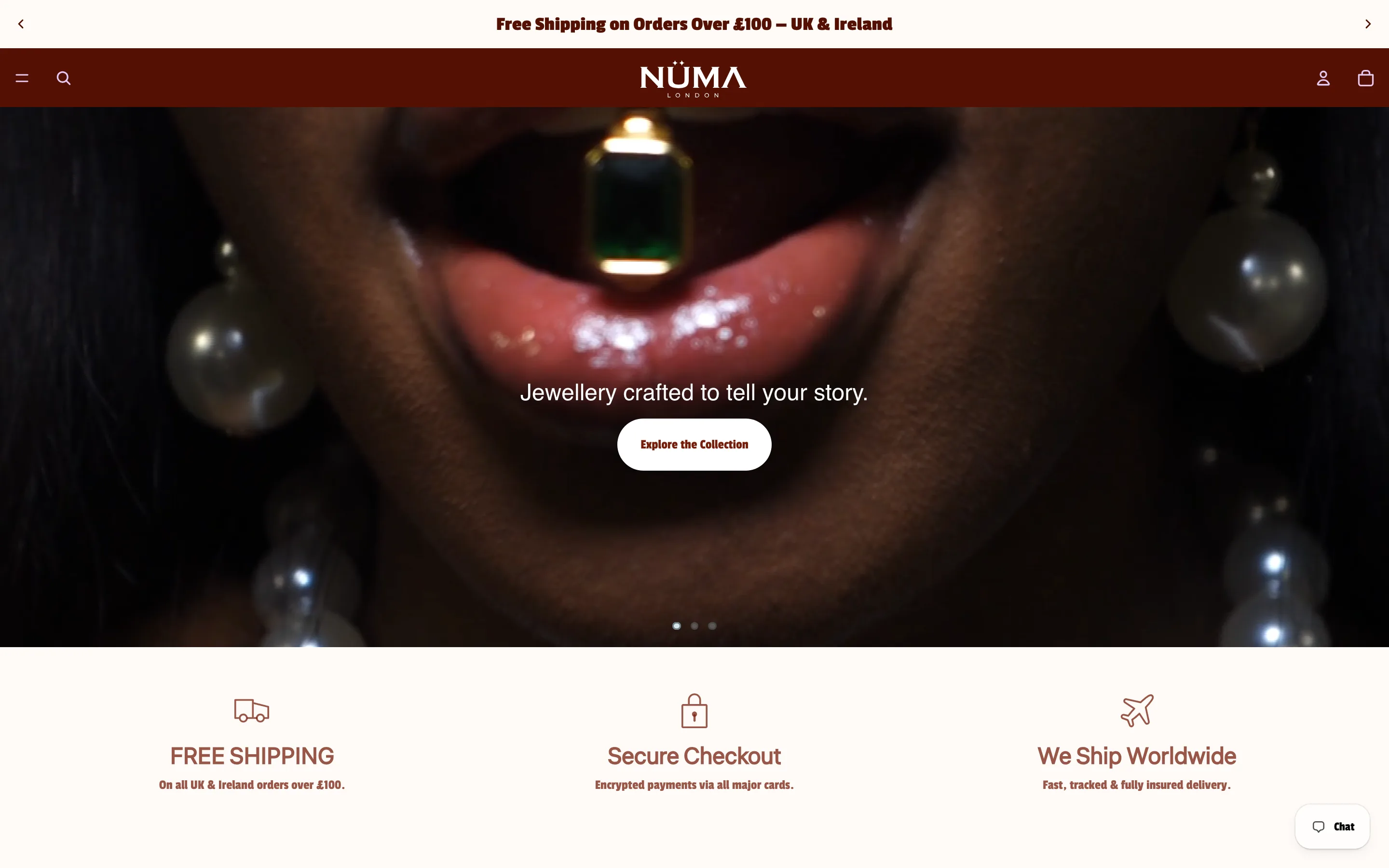 E-commerce Numa London — homepage desktop